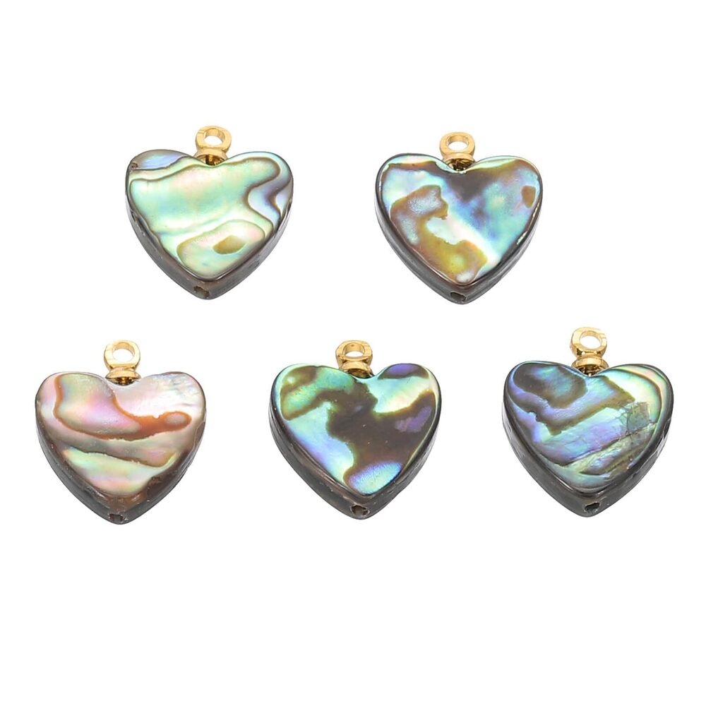5204 Abalone Shell Charm, 5 Pcs Heart Shape Paua Shell Pendant 12mm Sea